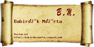 Babirák Márta névjegykártya